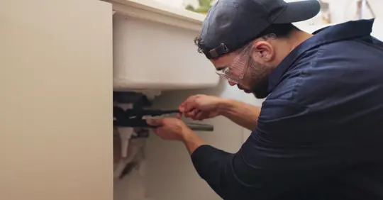 Plumber fixing sink